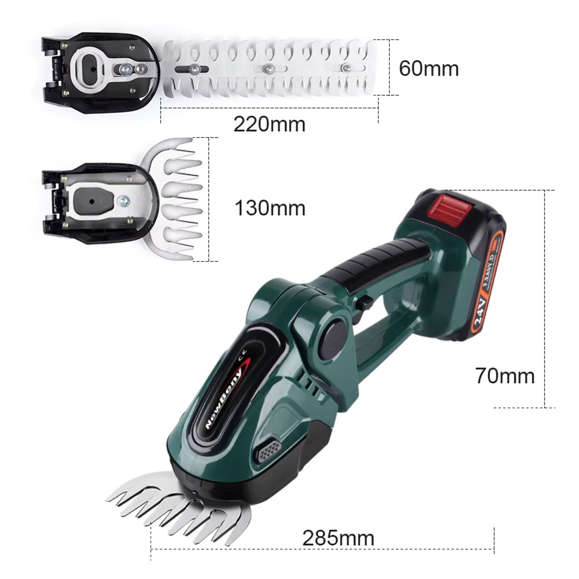 2-In-1 Cordless Electric Hedge Trimmer – Green (2-Battery Version) - Image 10 of 11