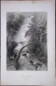 Ireland Torc River Waterfall Killarney Antique 183 Years-Old Steel-Engraving-26.