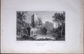 Wales Ragland Castle Monmouthshire Antique 166-Year-Old Steel Engraving-44