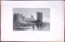 Wales-Flint Castle Antique 166-Year-Old Steel Engraving-15
