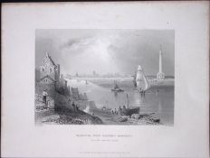 Norfolk Yarmouth Nelsons Monument WH Bartlett 1842 Antique Steel Engraving-116