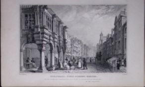 Guildhall Fore Street Exeter Antique 193 Years-Old Steel-Engraving-37