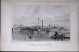 Liverpool From The Mersey No 4- Antique 195 Years-Old Steel-Engraving-22