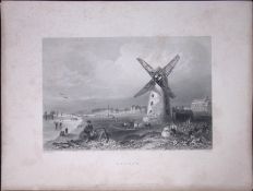 Lytham Beach Windmill WH Bartlett 183 Years-Old Antique Steel Engraving-10