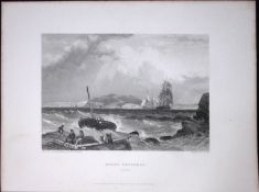 Cornwall Mount Edgcumbe WH Bartlett 183 Years-Old Antique Steel Engraving-17