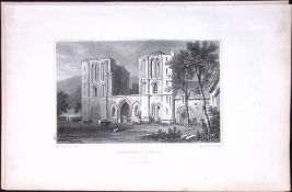Wales-Llanthony Abbey Brecon Beacons Antique 166-Year-Old Steel Engraving-11a