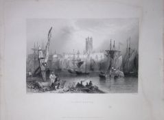 View of Gloucester Cathedral WH Bartlett 1842 Antique Steel Engraving-204.