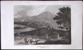 Maentwrog Bridge Wales Antique 213 Years-Old Georgian Steel-Engraving-207