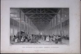 Liverpool St Johns Market Antique 195 Years-Old Steel-Engraving-29