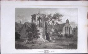 Cross At Black Friary Hereford Antique 220 Years-Old Georgian Steel-Engraving-218