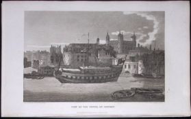 View of The Tower of London Antique 200 Years-Old Steel-Engraving-94