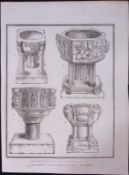 Cornwall Ancient Church Fonts Rare Antique Copper Plate Etching.2