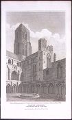 Durham Cathedral Cloister Yard Antique 223 Years-Old Steel-Engraving-146
