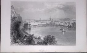 Ireland View the City of Waterford Antique 183 Years-Old Steel-Engraving-36.