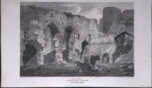 Caerphilly Castle Outer Hall Wales 211 Years-Old Georgian Steel-Engraving-468