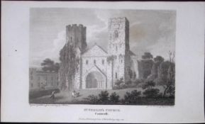 St Germans Church Cornwall Antique 224 Years-Old Steel-Engraving-73