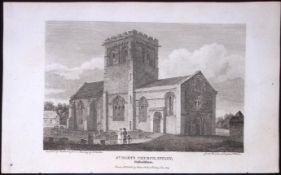 Oxfordshire Iffley St Marys Church Antique 212 Years-Old Steel-Engraving-51