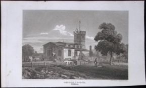 London Hendon Church Antique 200 Years-Old Steel-Engraving-99