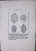 Cornwall Ancient Seals Of Monasteries Rare Large Antique Copper Plate Etching