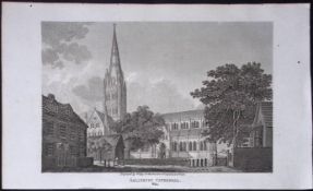 Salisbury Cathedral Wiltshire Antique 211 Years-Old Georgian Steel-Engraving-497