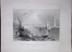 Yarmouth Nelsons Monument WH Bartlett 1842 Antique Steel Engraving-202.