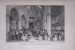 Plymouth Interior of St Andrews Church Antique 193 Years-Old Steel-Engraving-54
