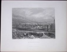 Yorkshire View of The City of Bradford Antique 150 Years-Old Engraving-13