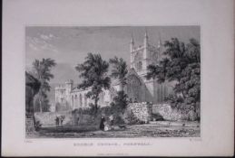 Cornwall Bodmin Church Antique 193 Years-Old Steel-Engraving-9