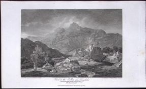 View of Langdale Lake District Antique 211 Years-Old Georgian Steel-Engraving-211