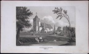 London St Pancras Church Antique 200 Years-Old Steel-Engraving-108