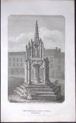 Leighton Cross Bedfordshire Antique 225 Years-Old Georgian Steel-Engraving-412