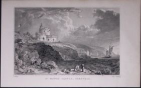 Cornwall St Mawes Castle Antique 193 Years-Old Steel-Engraving-37