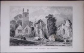 Frithelstoke Abbey Devonshire Antique 193 Years-Old Steel-Engraving-51