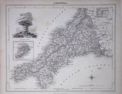 Cornwall & The Scilly Isles Antique Detailed 193 Years-Old Steel-Engraved Map