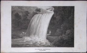Cil Hepste Waterfall Wales Antique 211 Years-Old Georgian Steel-Engraving-488