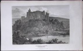 Kidwelly Castle Wales Antique 211 Years-Old Georgian Steel-Engraving-486