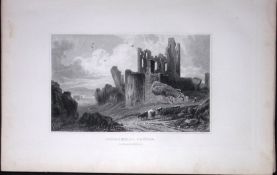 Wales Caerphilly Castle Glamorganshire Antique 166-Year-Old Steel Engraving-54
