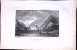 Wales-Llanberis Lake Antique 166-Year-Old 1859 Engraving-1