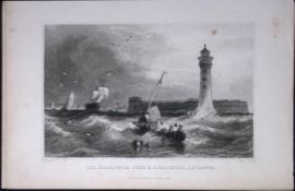 Liverpool Black Rock Fort & Lighthouse Antique 195 Years-Old Steel-Engraving-26