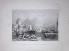 Liverpool Custom House & Dock WH Bartlett 1842 Antique Steel Engraving-211.