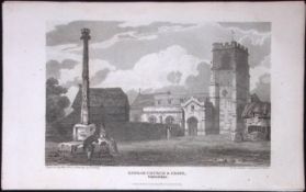 Ensham Church & Cross Oxfordshire Antique 212 Years-Old Steel-Engraving-57