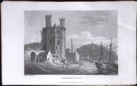 Caernarvon Castle Wales Antique 213 Years-Old Georgian Steel-Engraving-186.