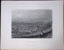 Yorkshire View of The Town of Halifax Victorian Antique 150 Years-Old Engraving-3