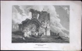 Denbigh Castle Wales Antique 213 Years-Old Georgian Steel-Engraving-194.