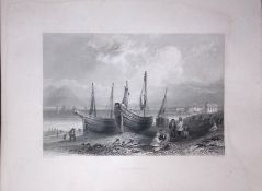 Allonby Beach Cumbria WH Bartlett 1842 Antique Steel Engraving-118