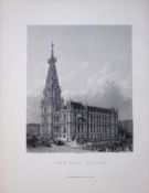 Yorkshire the Town Hall Halifax Victorian Antique 150 Years-Old Engraving-7