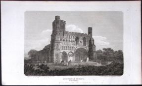 Dunstable Abbey Bedford Antique 225 Years-Old Georgian Steel-Engraving-411