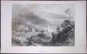 Ireland Village of Glenarm Antrim Antique 183 Years-Old Steel-Engraving-51.