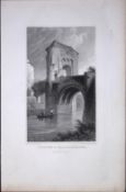 Wales Ragland Castle Gateway & Bridge Antique 166-Year-Old Steel Engraving-46