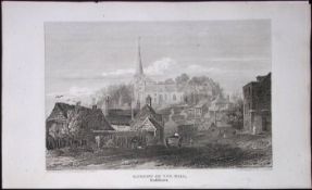 London Harrow on the Hill Antique 200 Years-Old Steel-Engraving-100